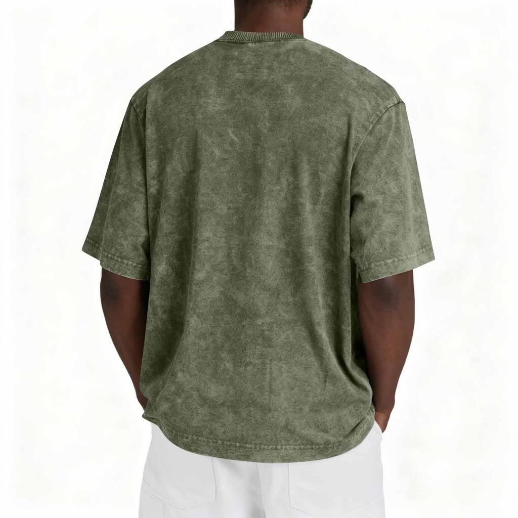 Men Vintage Washed Short Sleeve T Shirt Crew Neck with Chest Pocket Casual Loose Fit Soft Fabric Classic Style