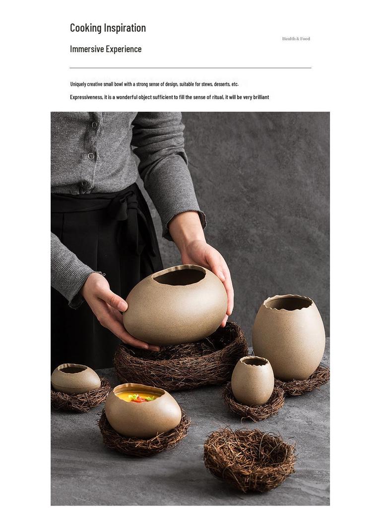 Creative Ostrich Eggshell Dessert Bowl - Unique Ceramic Tableware for Cold Drinks & Barbecue