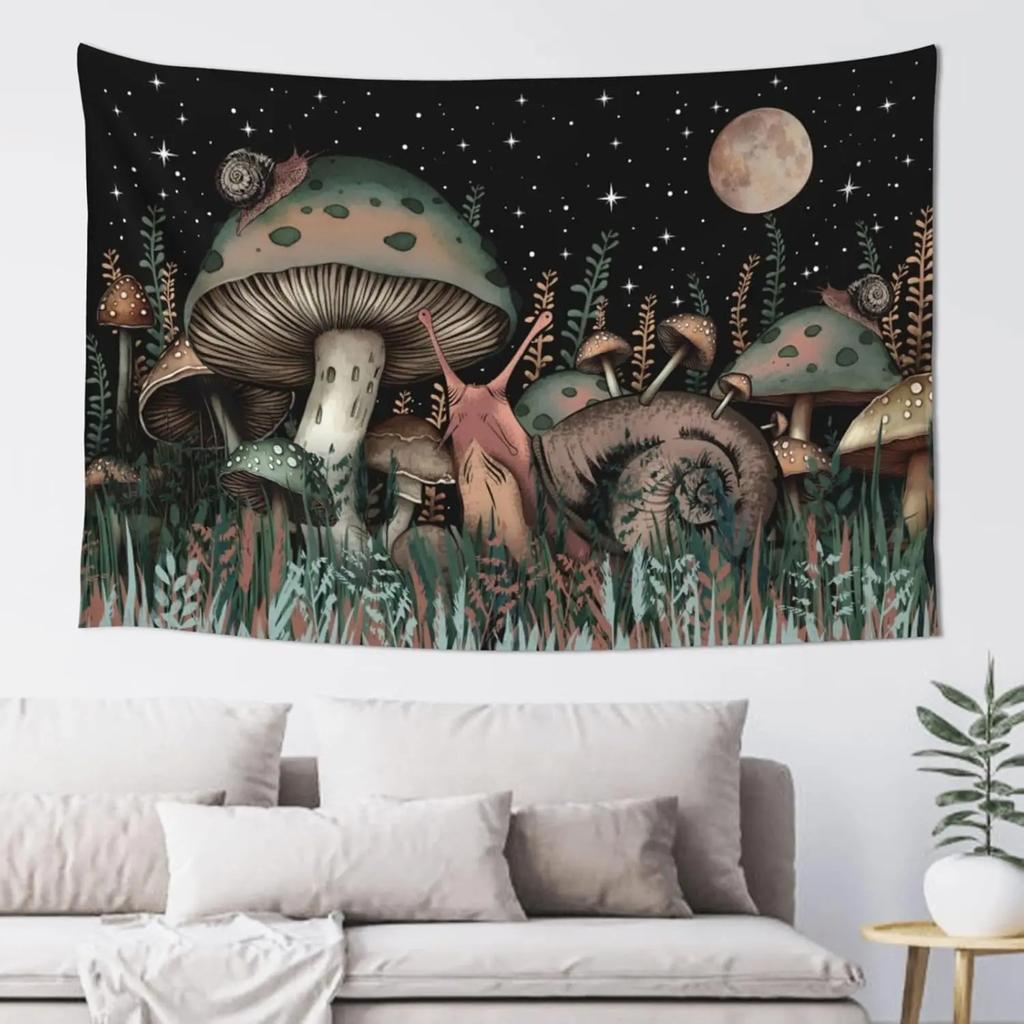 Moonlit Floral Tapestry Full Moon Blossom Motif Bedroom Headboard Wall Hanging Interior Design Style Room Decoration