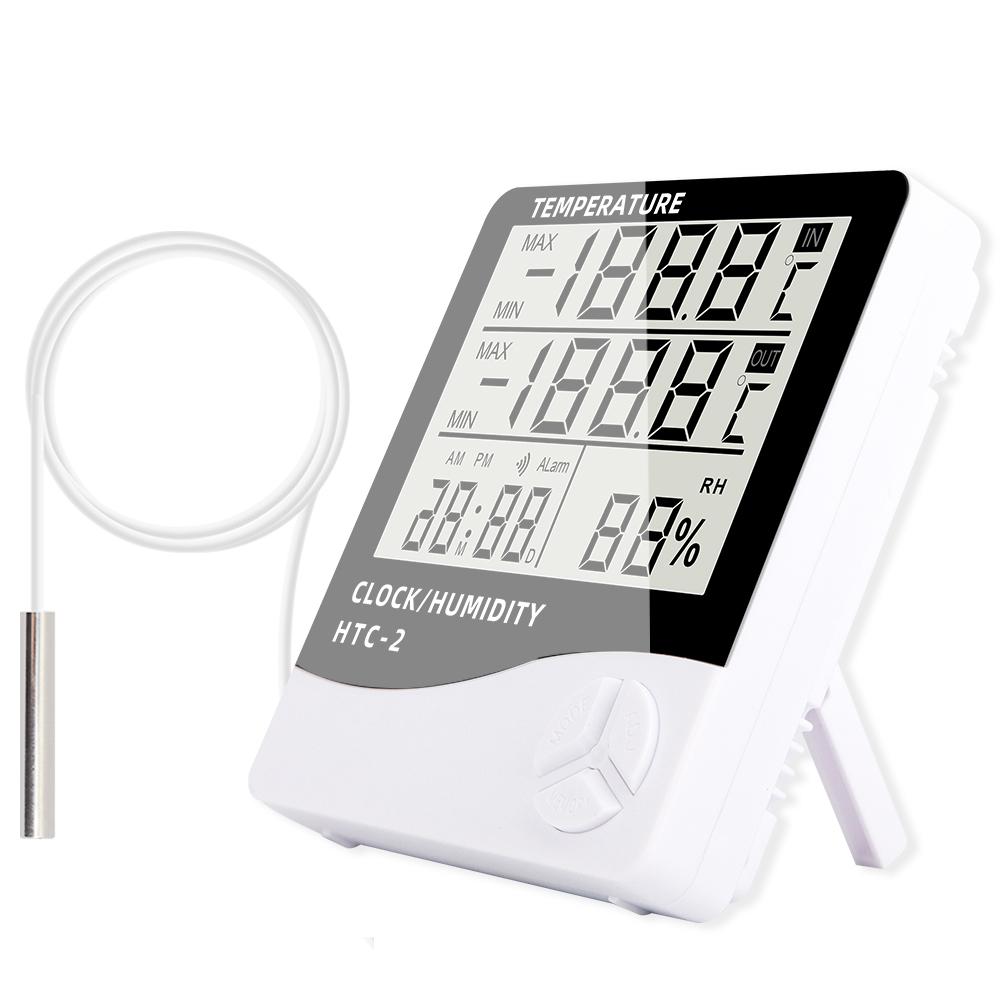 HTC-1 HTC-2 Digital Temperature Humidity Meter Electronic LCD Indoor Outdoor Thermometer Hygrometer Weather Station Clock