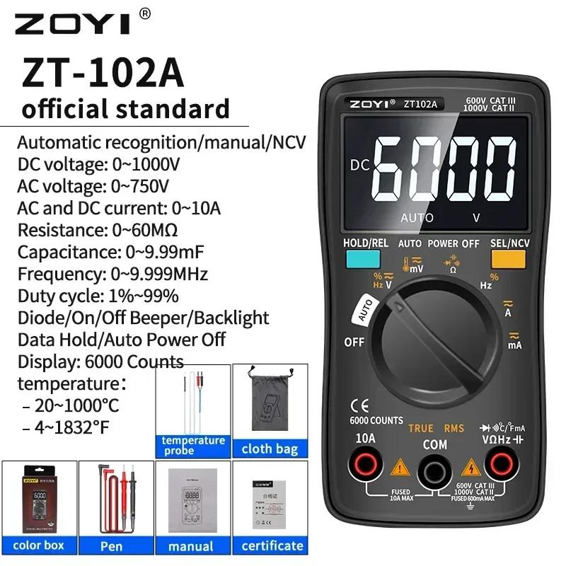 User-Friendly ZOYI ZT102A True RMS Digital Multimeter 6000 Counts Auto Range Transistor Testing Meter