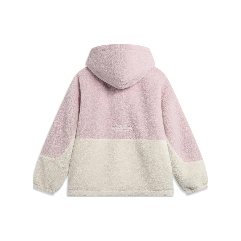 Li-Ning Color Block Letter Print Hooded Warm Loose Faux Lamb Wool Short Cotton Jacket Unisex Jacket Light-Pink AJMT245-2