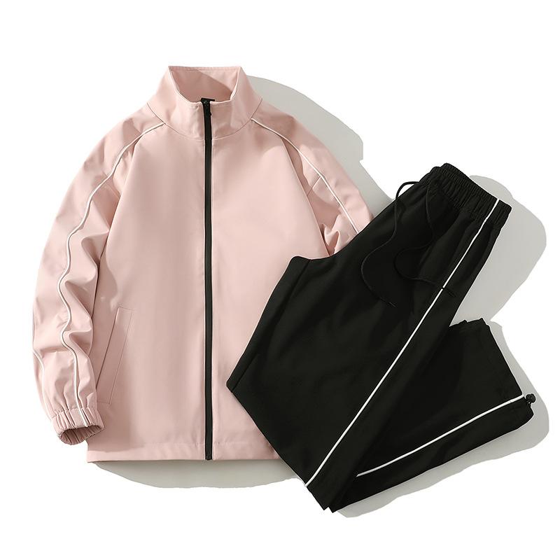 Men Autumn Handsome Suit Windproof Stand Collar Jacket+ Straight-Leg Pant Sports Two Piece Set