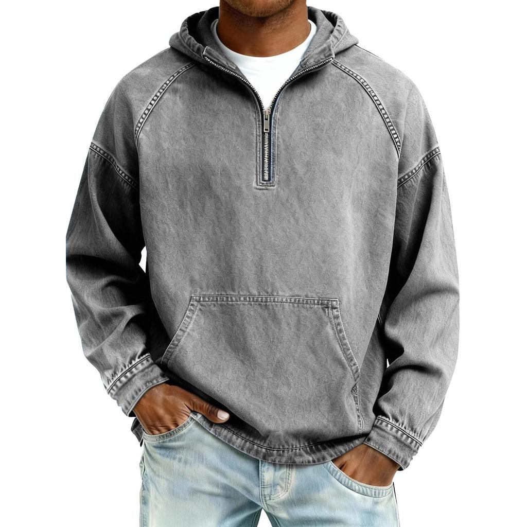 2026 European Men's Denim Jacket with Hooded Sweatshirt, Spring/Autumn Short Zipper Design