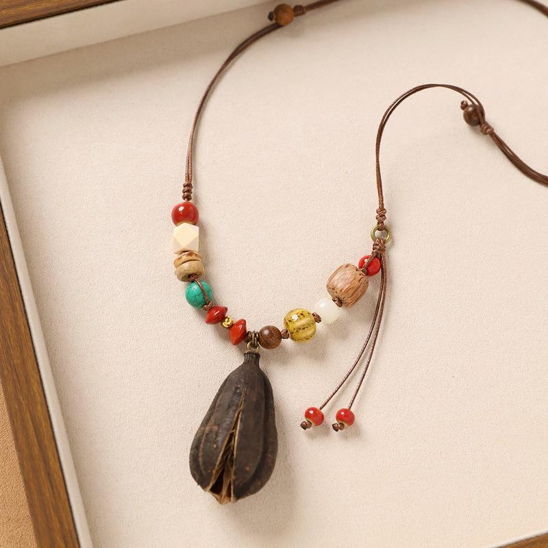 Colier original design plantă fruct ghindă împletită lanț lung literar pentru pulover accesorii pentru femei