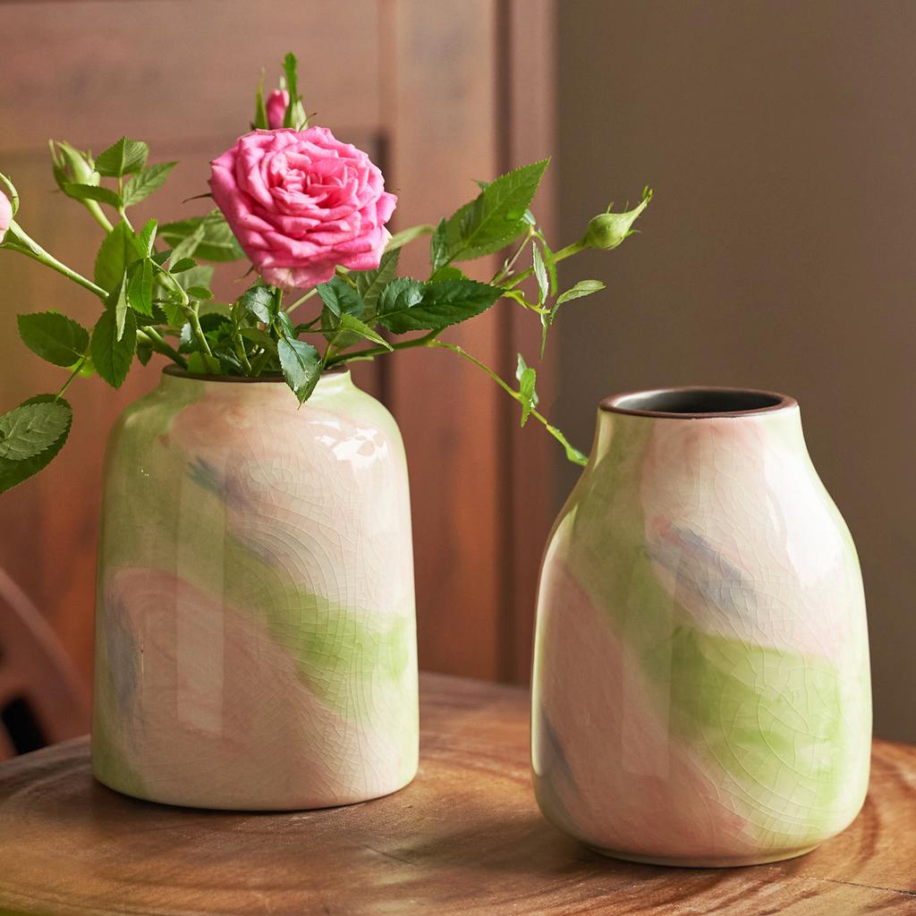 Hand Drawn Oil Painting Ceramic Vase Glazed Hydroponic Vase with Cracks American Country Style Home Interior Decoration Gift