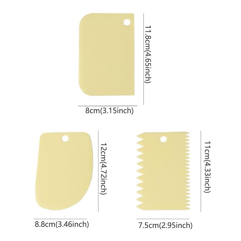 3Pcs Cream Scraper Suit Diy Kitchen Straight Arc Tooth Shape Cream Bread Cutter Plastic Cake Pasty Scraper Baking Fondant Tools