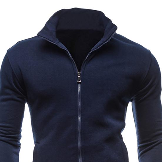 Hoodie Stand Collar Solid Color Warm Business Cardigan Men Coat for Autumn