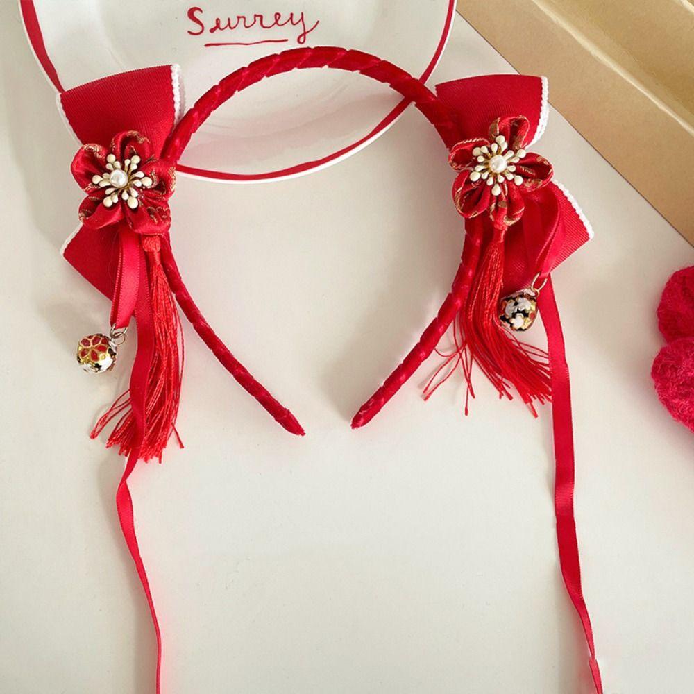 Bandeau pour le Nouvel An Chinois à pompons Fleur Hanfu Bandeau pour cheveux Simple Couronne Coiffe Fille