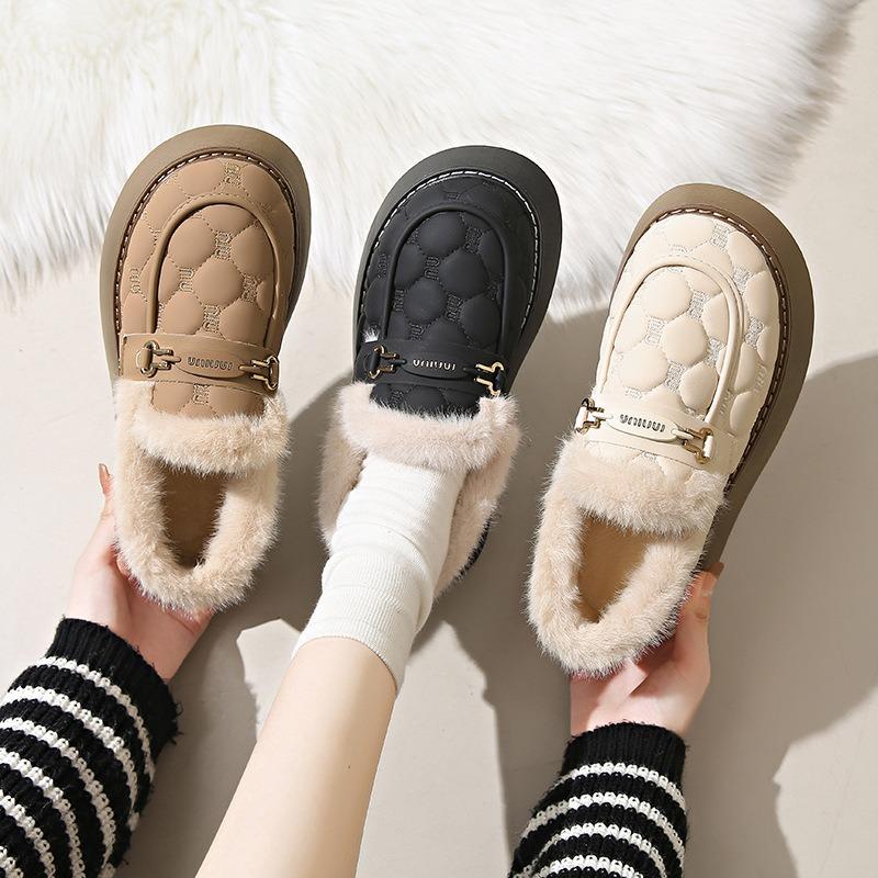 Large Size Women's Shoes Snow Cotton Shoes Winter Thick-soled Piled and Thickened Fluffy Shoes One Pedal Piled Boken Doudou Shoes