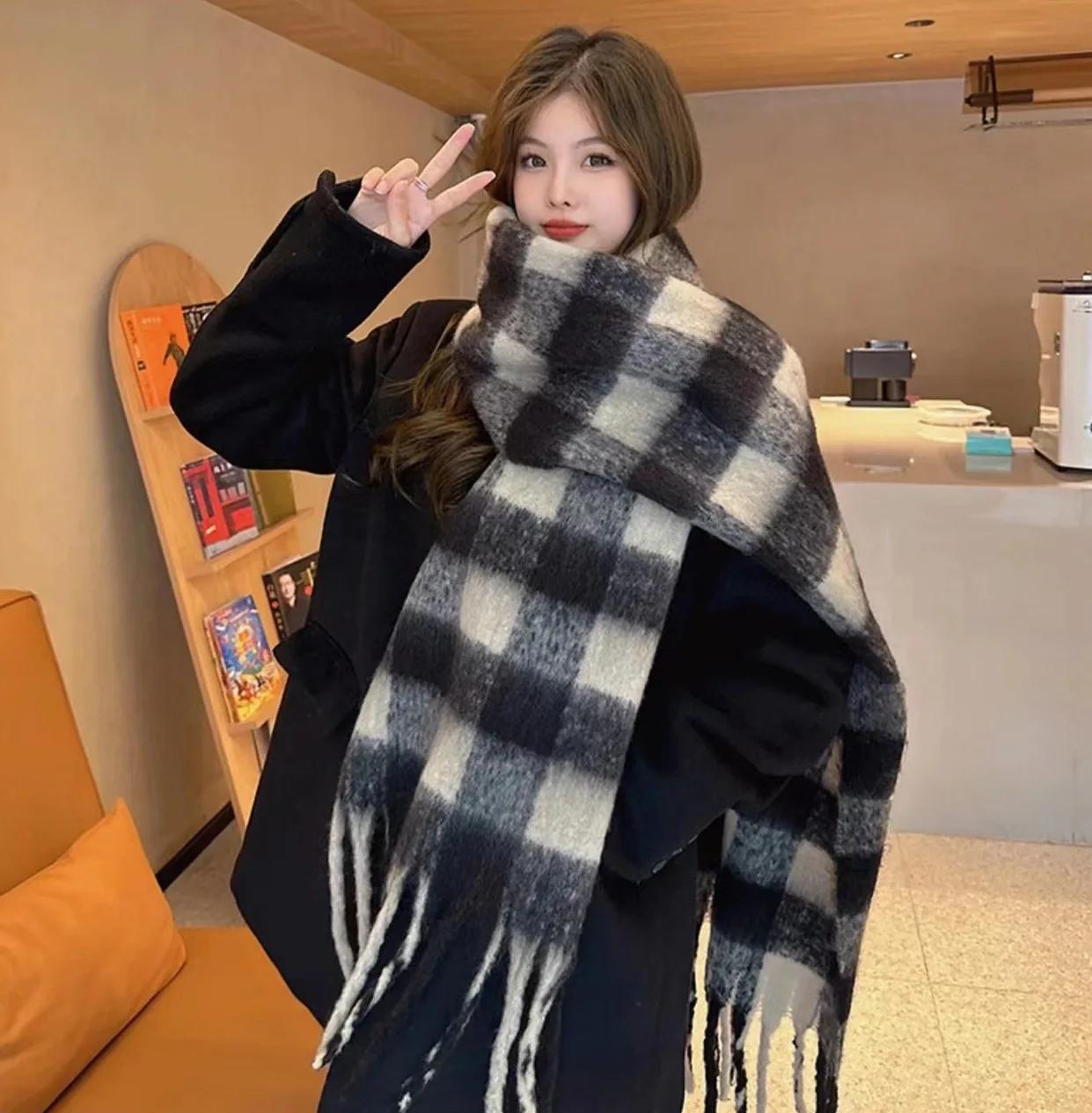 

Luxury Plaid Scarf Winter Warm Cashmere Women Long Female Scarves Lady Tassel Shawl Wraps 2026 Design New 1Set&COTTON белый
