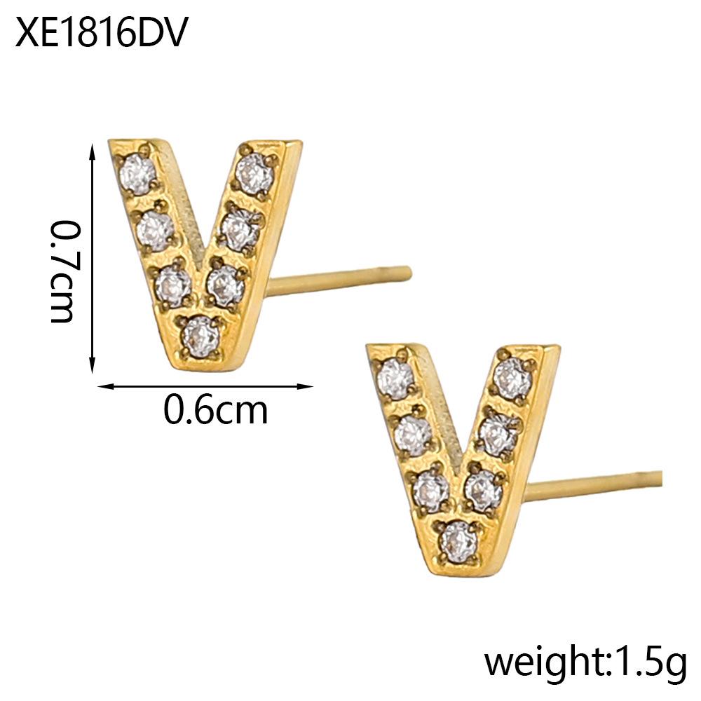 CARLIDANA A-Z Alphabet Initial 26 Letter Stainless Steel Gold Plated Cubic Zircon Paved Fashion Jewelry CZ Stone Stud Earring