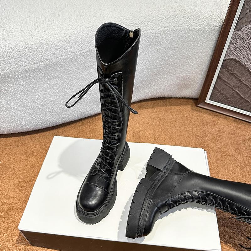 Kozaki rycerskie damskie zimowe nowe Kozaki Spice Girl na grubej podeszwie paski wyszczuplają ale kozaki do kolana damskie