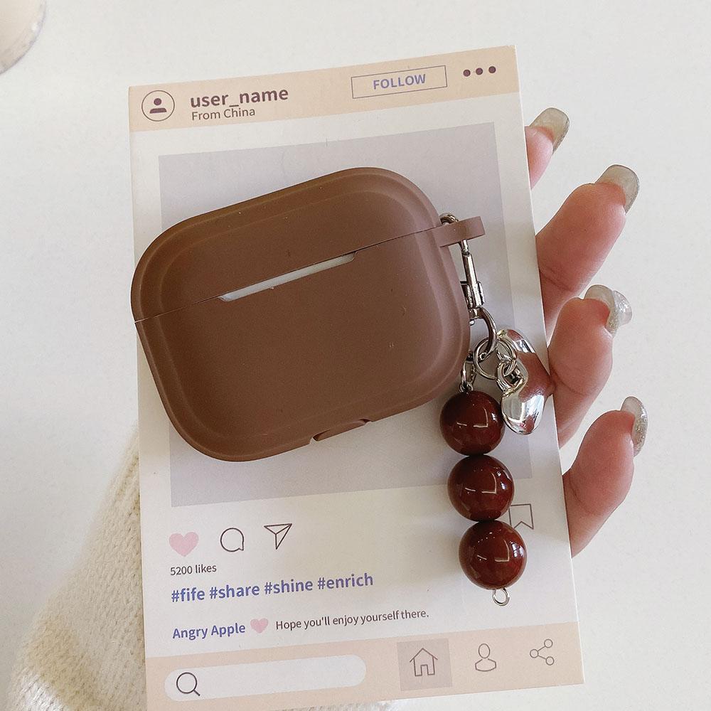 Coque en Silicone Marron Pour AirPods 4 ANC Pro 2 Housse de Protection pour Écouteurs Pour AirPods 1 2 3 4ème Coque Souple avec Perle For AirPods 4
