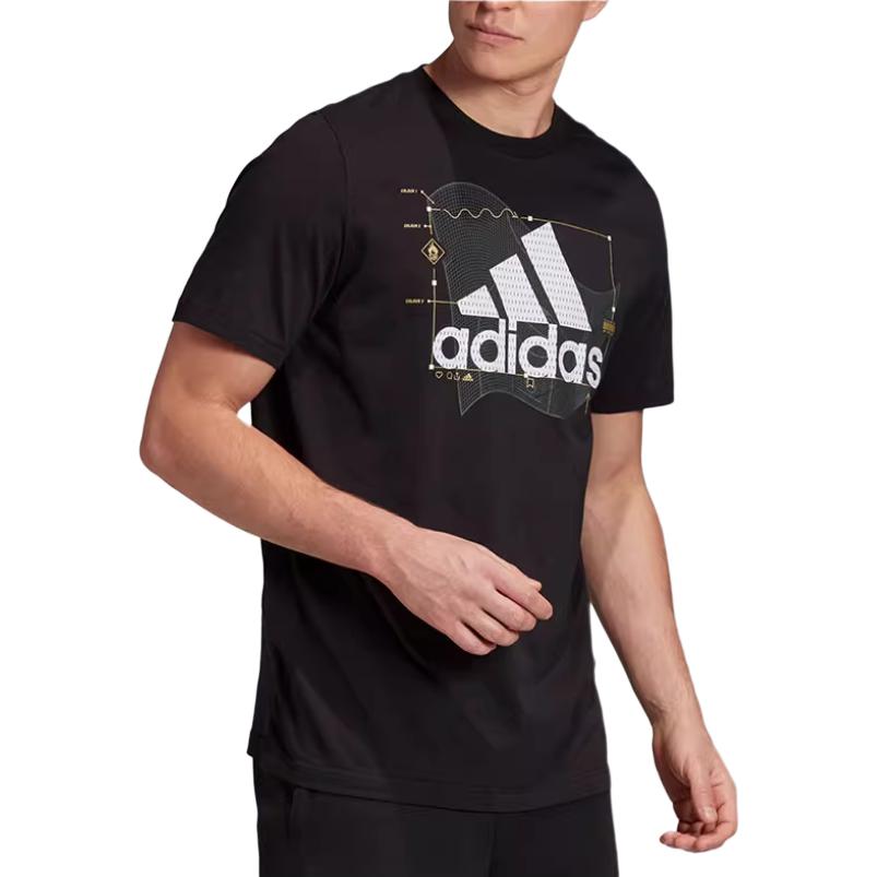 adidas Sportovní řada Kulatý výstřih Pohodlný svetr Krátký rukáv Tričko Pánské Vrcholy Černá GE4707