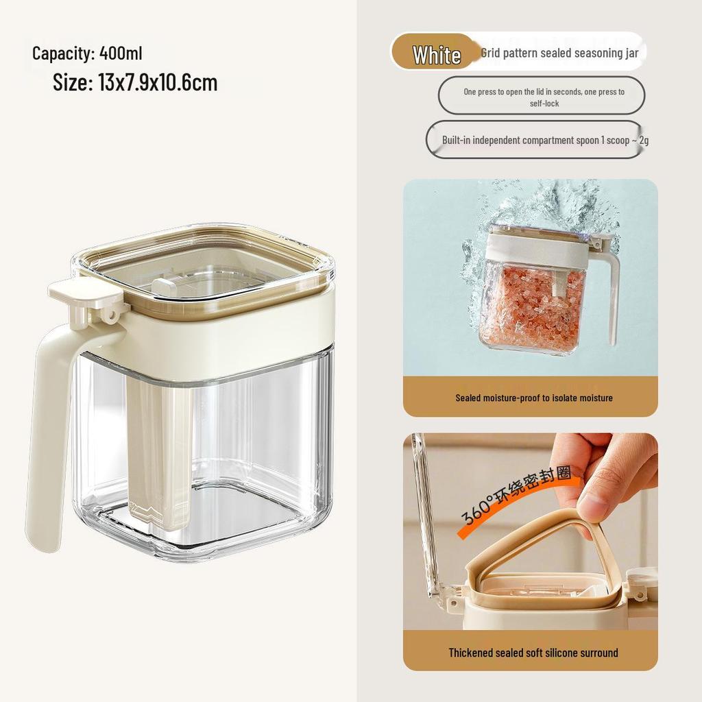 Moisture-Proof Glass Seasoning Jar Set with Spoon and Salt Separation