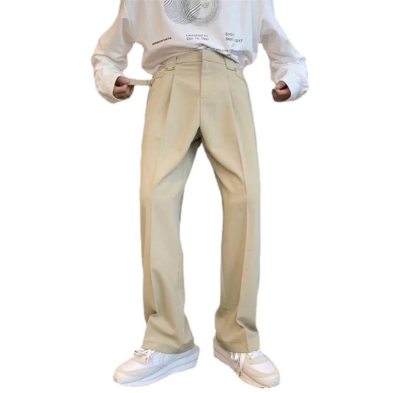 Casual Small Western Pants Men's Spring and Autumn Trend Drape White Abstinence Suit Pants Hong Kong Style Loose Straight Long Pants