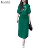 ZANZEA Women Half Sleeve Print Blouse and Long Skirts Casual Two Piece Suit Sets