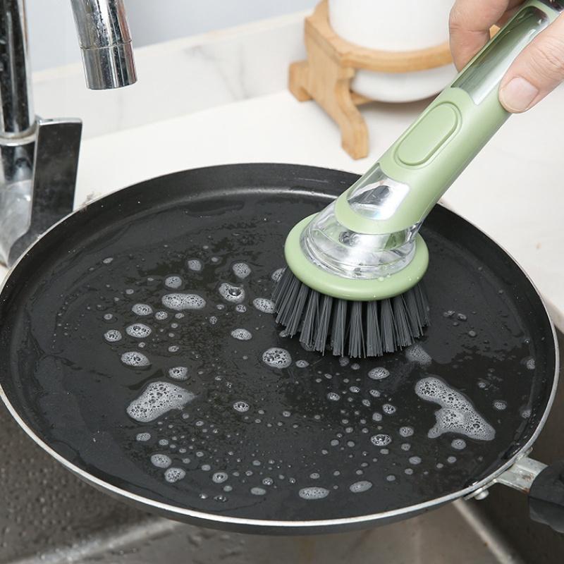 Creative Kitchen Pan Brush Non-Slip Press To Dispense Automatic Liquid Dishwashing Brush Long Handle Press Cleaner