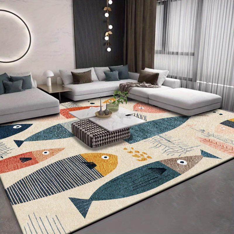 Colorful Little Fish Pattern Carpet, with Beige, Blue, Red, Machine Washable, Non-Slip Backing, Durable, Soft and Comfortable