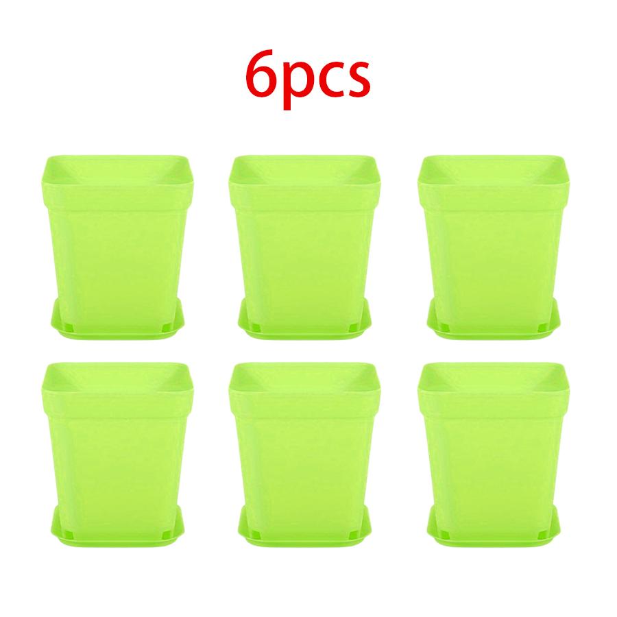 61224Pcs Multicolor Square Flower Pot With Tray Office Indoor Outdoor Decor Flower Beds Garden Nurseries Plastic Flowerpot Xjm