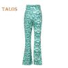 3 Pcs/Set Women Stage Performance Suit V Neck Lace-up Long Sleeves Cropped Top High Waist Flared Hem Trousers Printed Headband Retro Disco Party