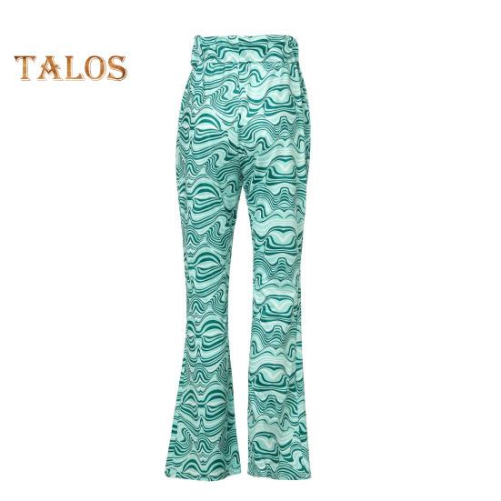 3 Pcs/Set Women Stage Performance Suit V Neck Lace-up Long Sleeves Cropped Top High Waist Flared Hem Trousers Printed Headband Retro Disco Party