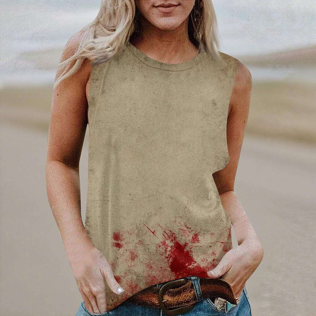 Women's Round Neck Casual Sleeveless Halloween Printed Vest T-Shirt Top