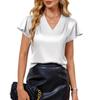 Summer new V-neck chiffon shirt pleated loose short-sleeved top short-sleeved