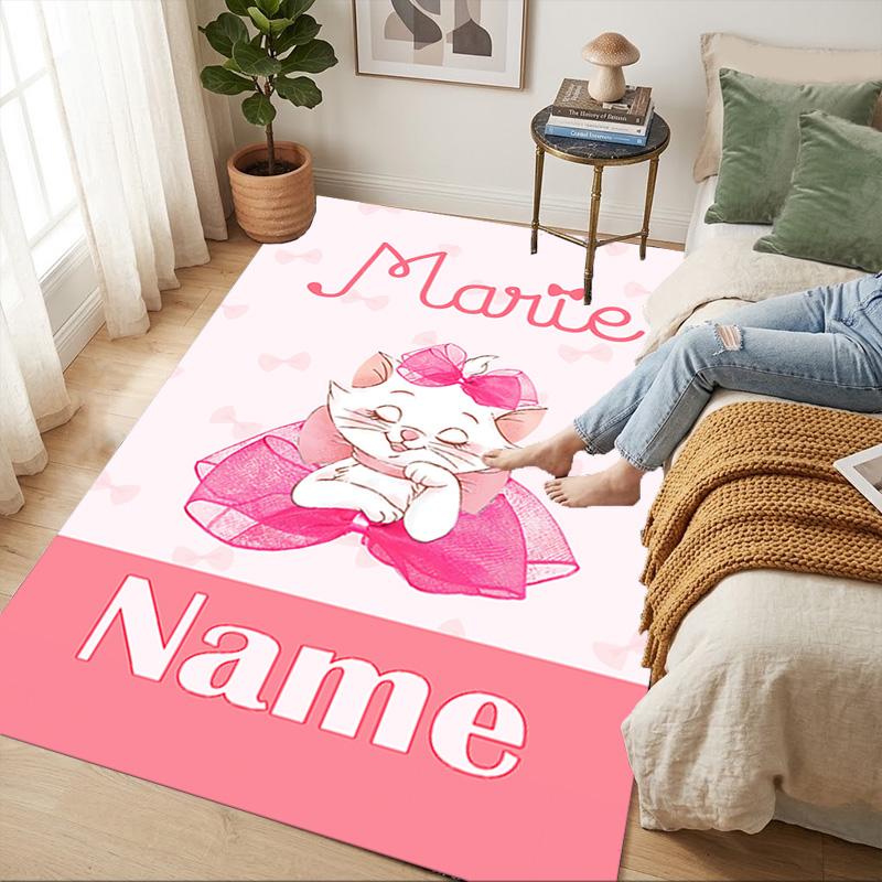 Personalized Name Cat Love Living Room Non-Slip Area Rug Soft Carpet for Bedroom Kids Playroom Sofa Office Home Decor Doormat