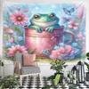 "Frog in a Pink Mug with Floral Bliss" Pattern Wall Hanging Tapestry Decorative Tapestry Home Decor for Bedroom and Living Room