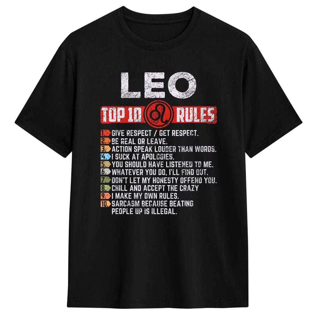 Leo Zodiac Birthday Gift Top 10 Rules Of Leo Gift Funny TShirts Funny Tees Short Sleeve Round Neck T-Shirts Pure Cotton Tops