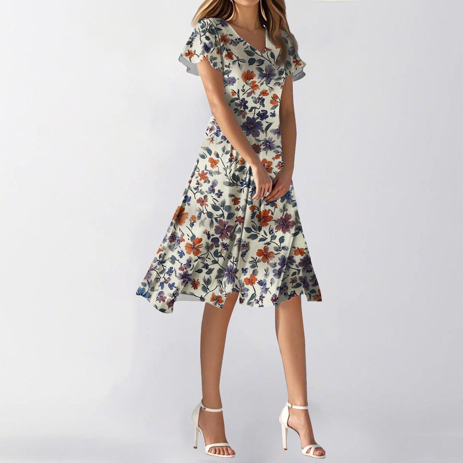 

Женское летнее повседневное модное платье с цветочным принтом и V-образным вырезом, короткая юбка с коротким рукавом XS жёлтый