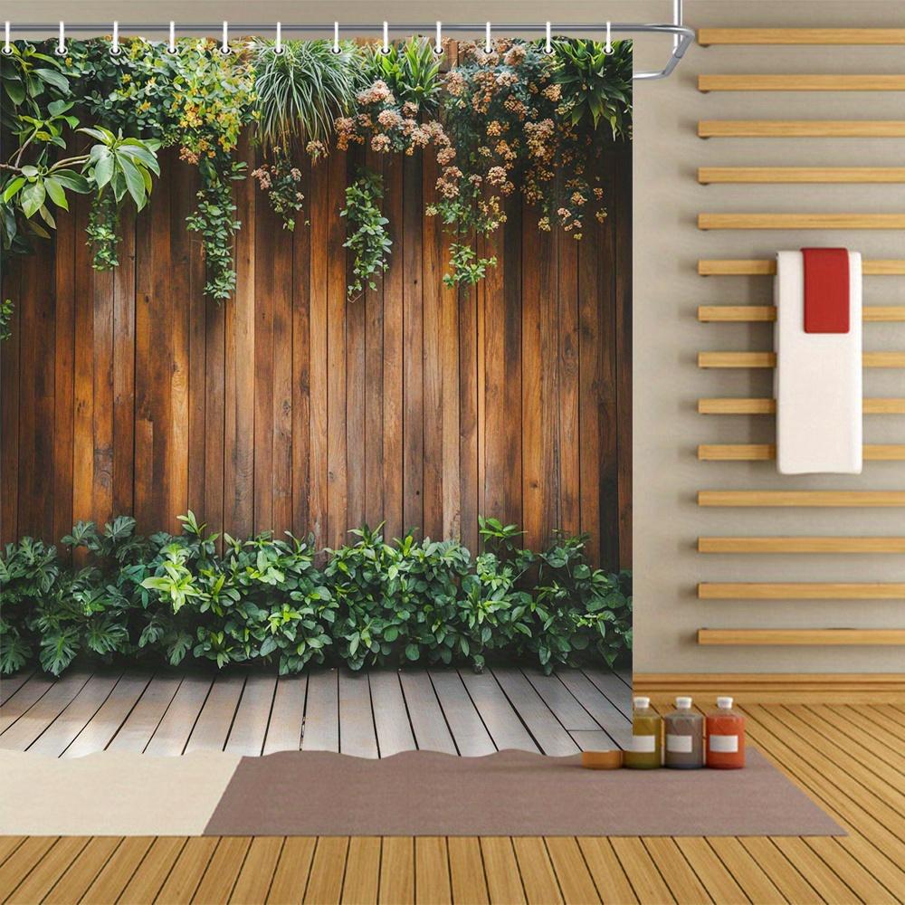 Outdoor Garden Fenced Shower Curtain With Lush Greenery Design Bathroom Decorative Shower Curtain Including 12 Hooks