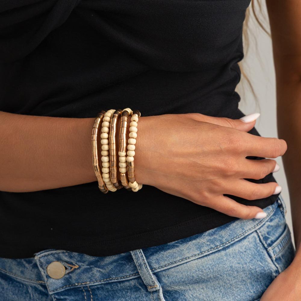 Handmade Versatile Splicing Wooden Bead Retro Bracelet Set with Universal Design for Men and Women