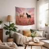 Pink Wildflower Horse Tapestry Wall Hanging, Horse Decor for Girls Room, Pastel Floral Meadow Horses Wall Tapestry for Girls