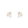 Leaf micro-inlaid pearl stud earrings women's new trendy small earrings fashion personality design temperament earrings