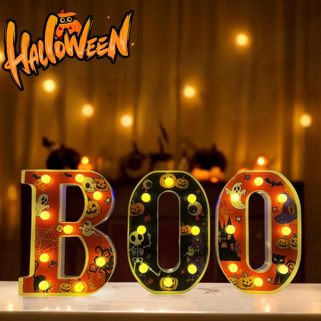 LED Halloween Letter Lights Festival Luminous Letter Horror Desktop Scene Layout Atmosphere Props Decoration Lights, Desktop Ornaments