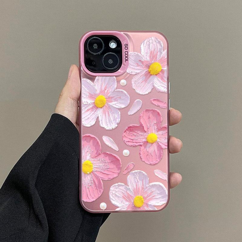 Stylish Laser Phone Case For iPhone 14 15 16 Plus Pro Max 17 11 12 13 Mini Pro Max Oil Painting Flower Cute Floral Back Covers