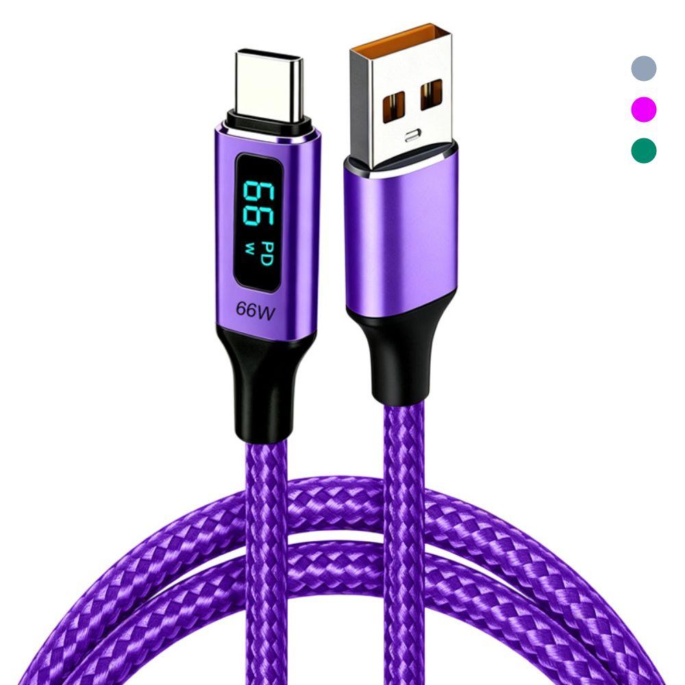 Real-Time Display USB-A To USB-C Cable 66W Fast Charging Data Cable Laptop Charging