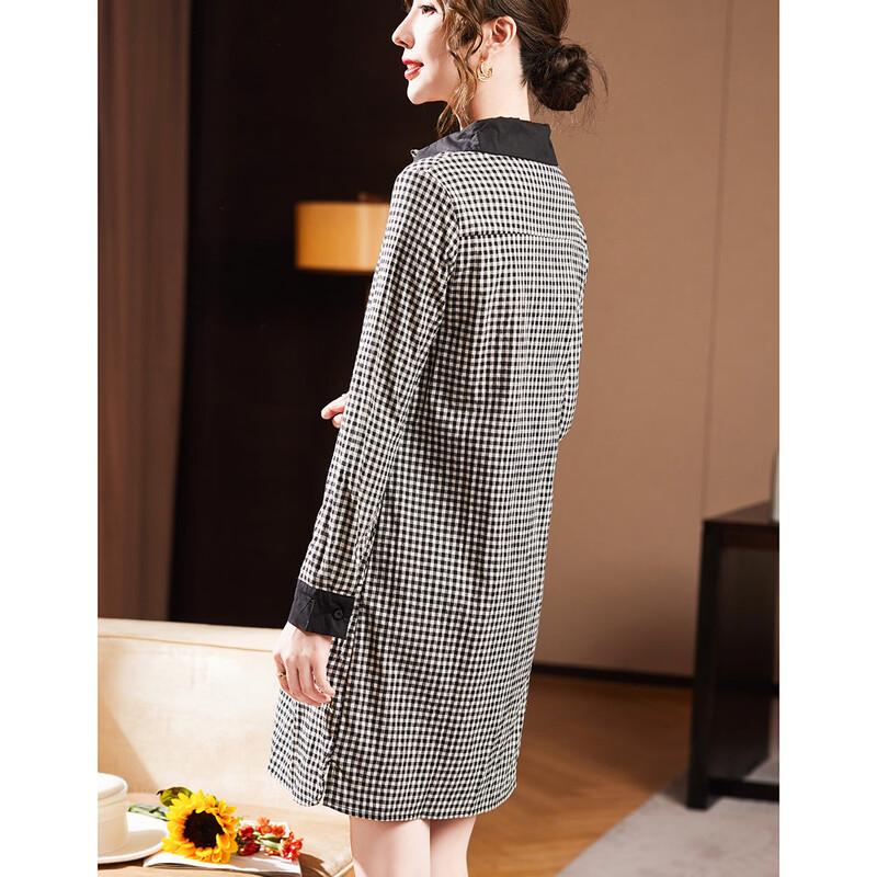 D.F.DEAR Women's Houndstooth Lapel A-Line Long Sleeve Dress