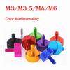 2 st M3 M3.5 M4 M6 Färgglada Tumskruvar i Aluminiumlegering Platt Cylindriskt Huvud Handdragna Bultar DIY Datorchassi Anodisering