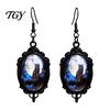 Niche Design Transparent Time Gem Jewelry 1 Pair Halloween Gothic Black Cat Earrings for Women, Vintage Durable Zinc Alloy Retro Dark Punk Style