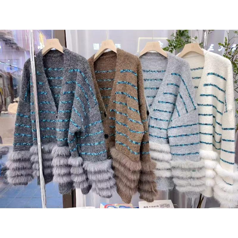 

Autumn and winter new high-end imitation mink knitted cardigan women s fashion loose lazy wind sweater jacket one size fits all