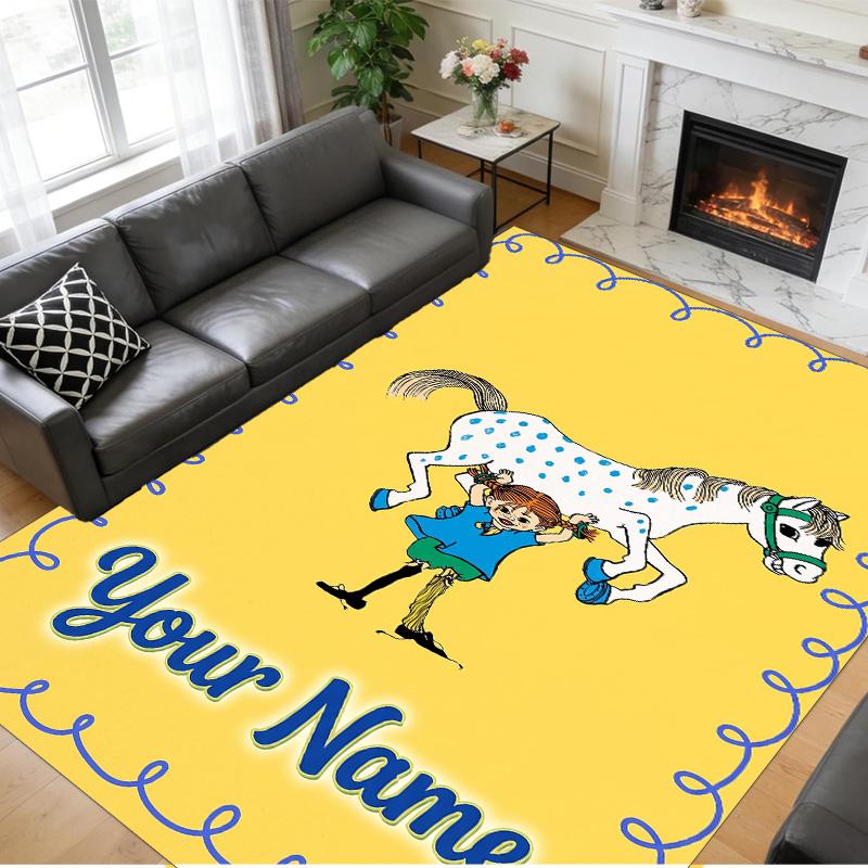 Crystal Velvet Rug Custom Name Text, Soft Non Slip Floor Mat Home DecorPippi Longstocking