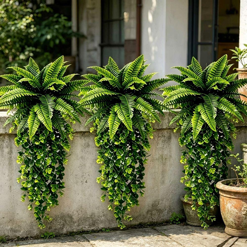 Real Touch Artificial Persian Fern Leafs Plastic Artificial Fern Hanging Plant Outdoor Garden