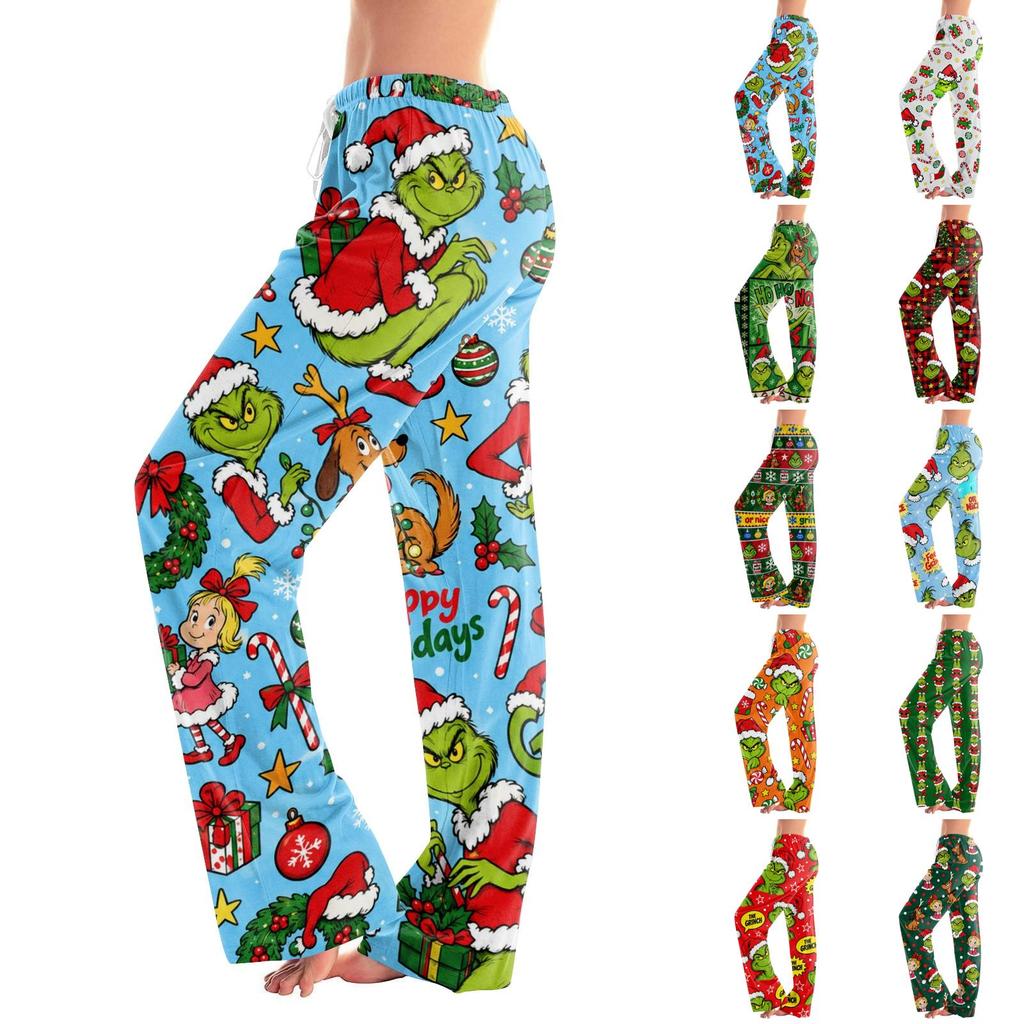 Women's Christmas Print Pants Casual Holiday Pants with No Pockets