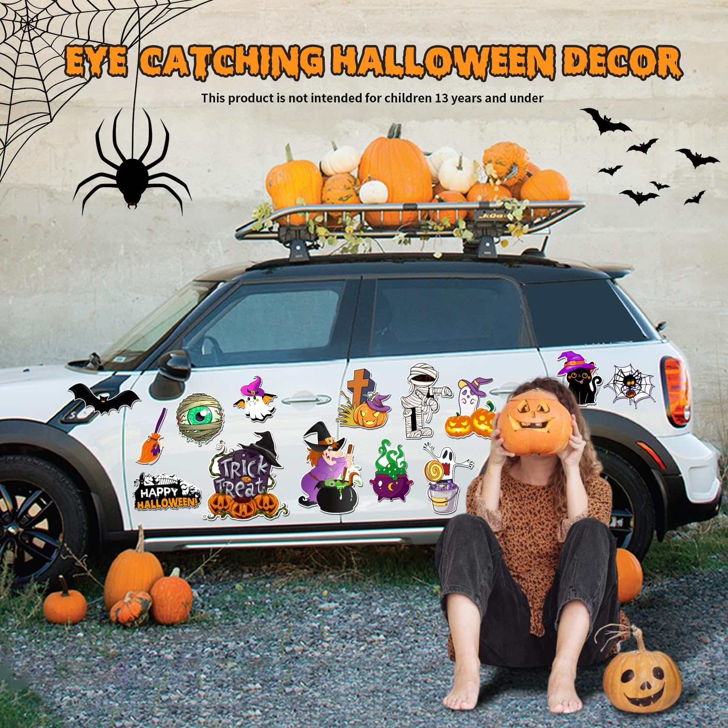 16 Pcs Halloween Magnets Reflective Car Magnets Decorations Halloween Refrigerator Magnetic Stickers Holiday Pumpkin Bat Magnet Stickers Accessories