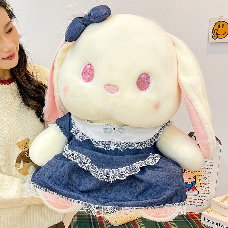 Original Cute Denim Rabbit Plush Toy with Lace Skirt - Perfect for Children's Birthday Gift and Decoration