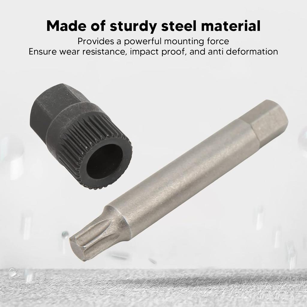 Alternator Decoupler Pulley Tool, Alternator Pulley Wrench 33 Teeth Spline Socket T50 Drill Bit Puller Remover Tool